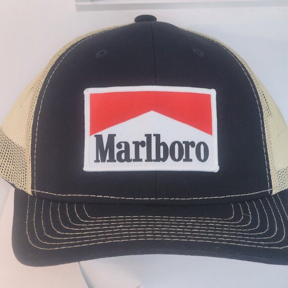 Marlboro Black/Vegas Gold Mesh Snapback Trucker Hat - Picture 1 of 2